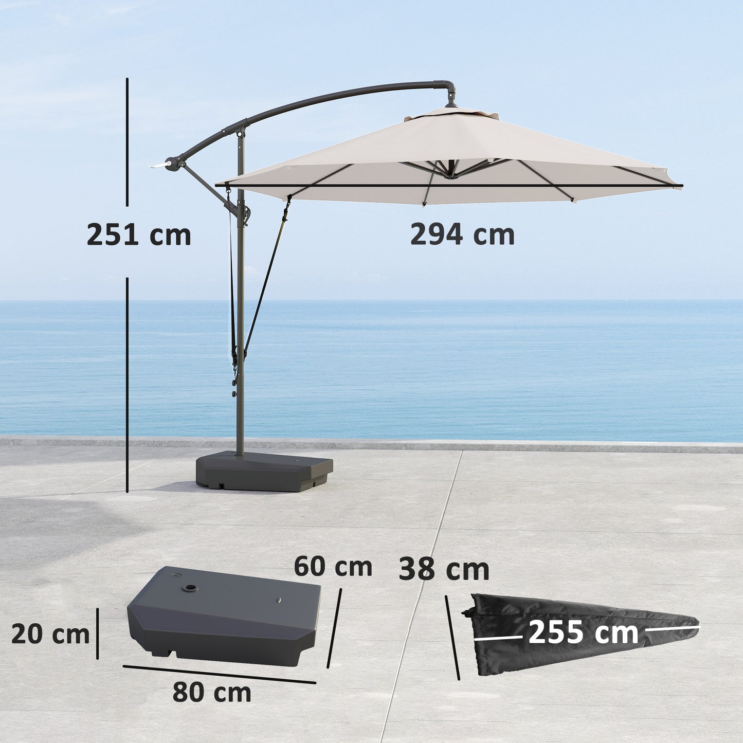 3(m) Garden Cantilever Parasol with Fillable Base up to 90kg