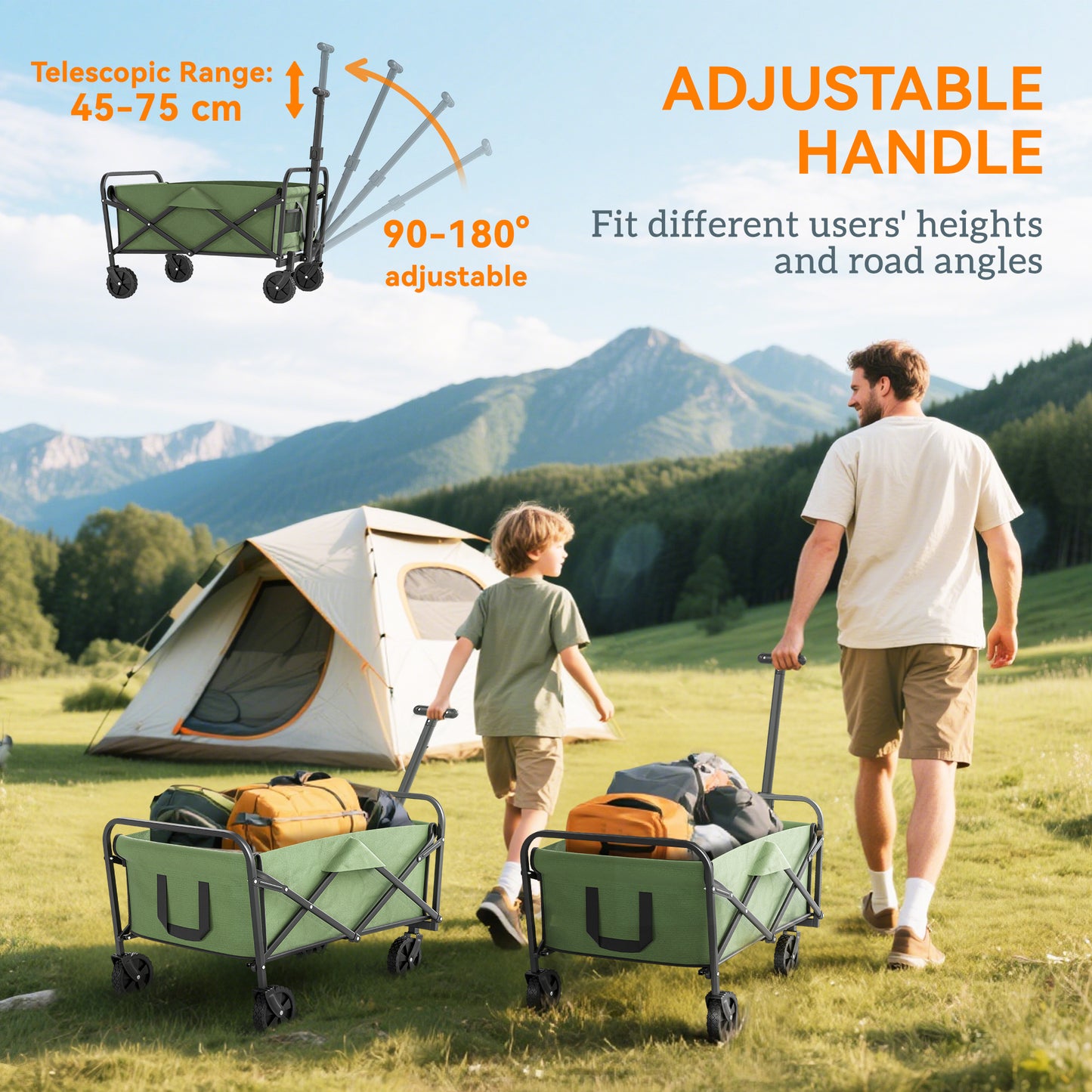 62L Festival Trolley on Wheels, Garden Folding Trolley Cart
