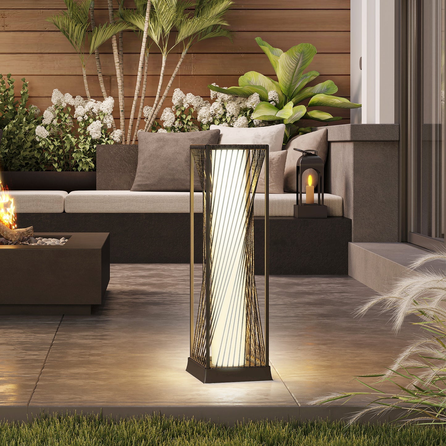 Garden Rattan Lamp, 77 cm Tall Solar Rattan Floor Lamp