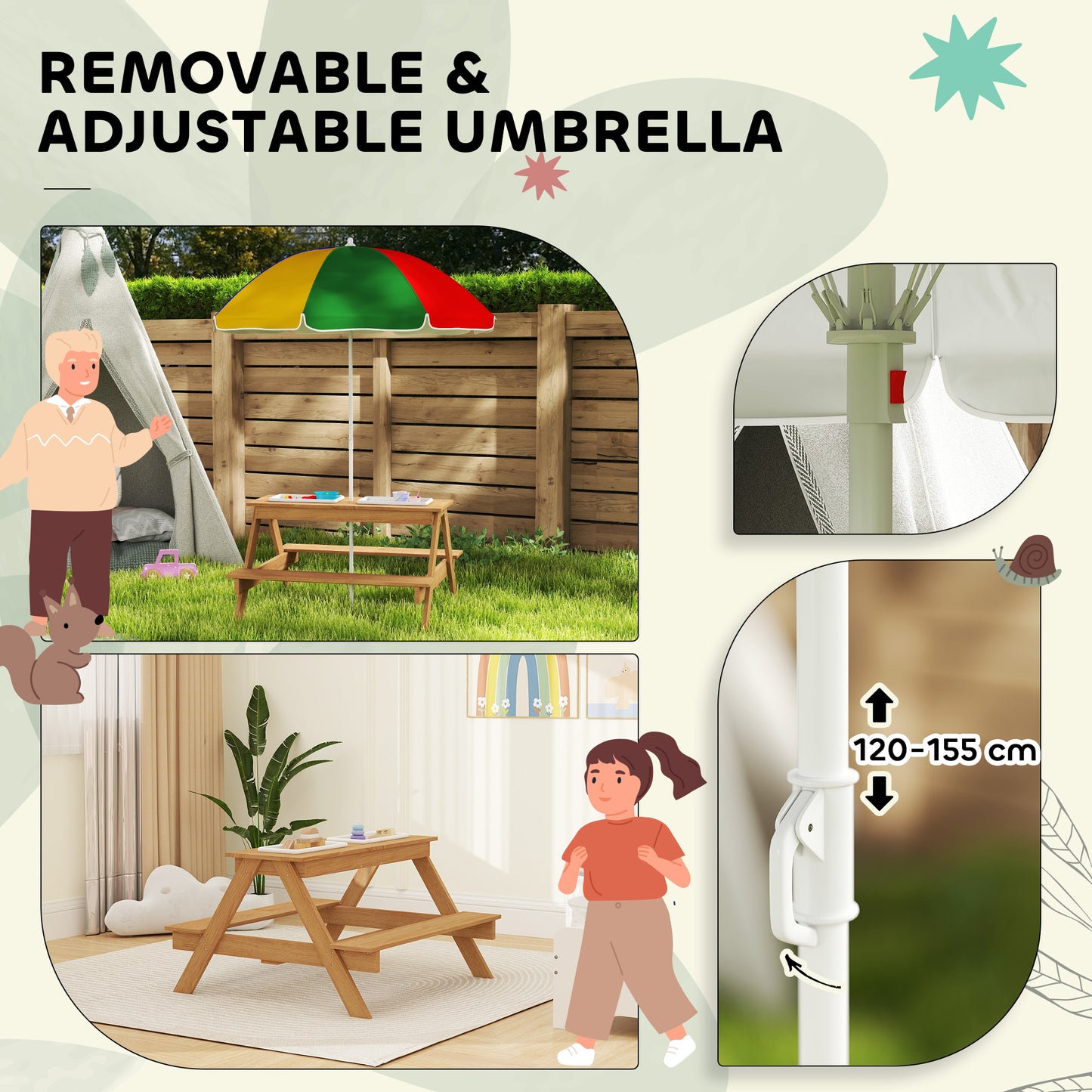Kids Picnic Table, Sand and Water Table with Wooden Benches