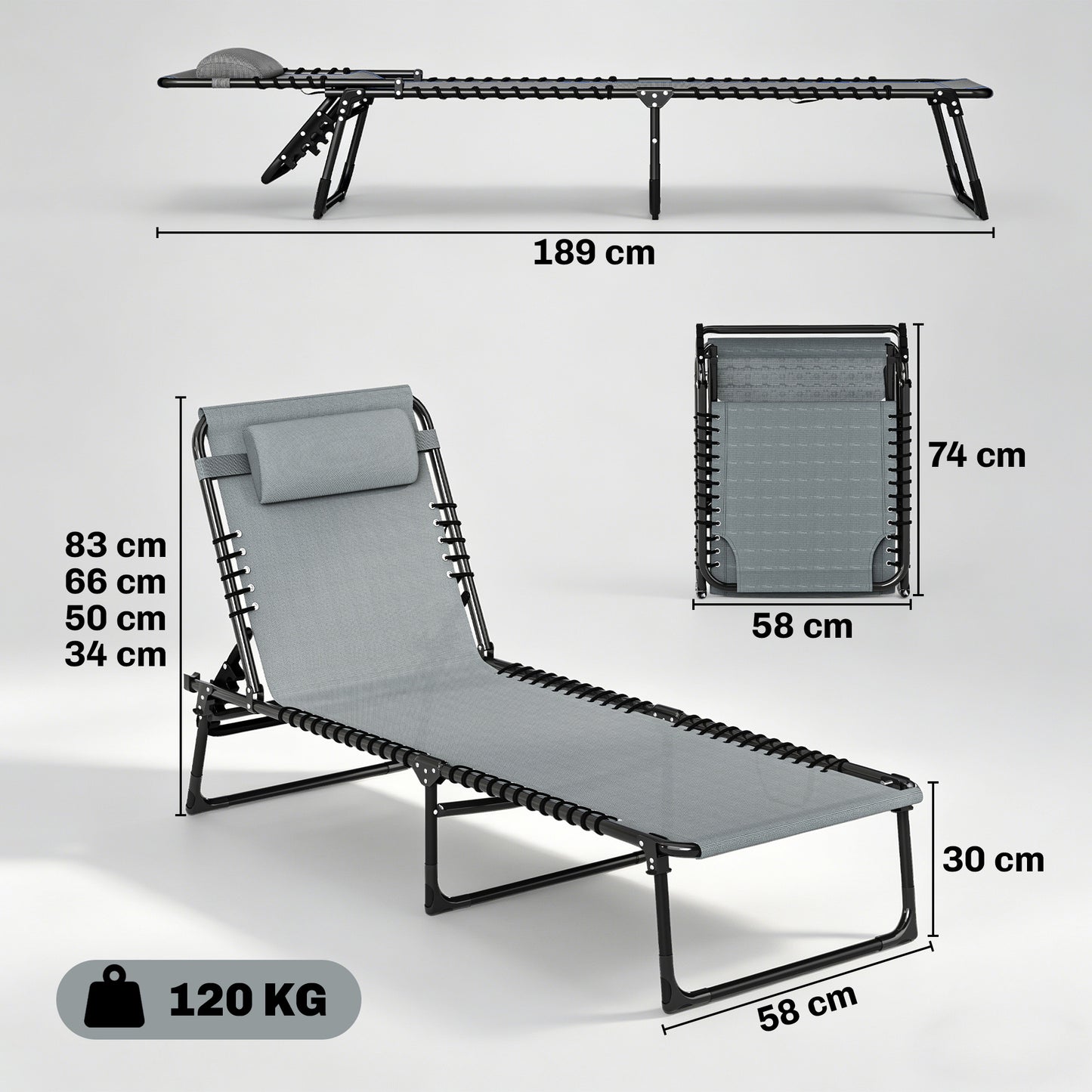 Folding Sun Lounger, with Four-Position Back