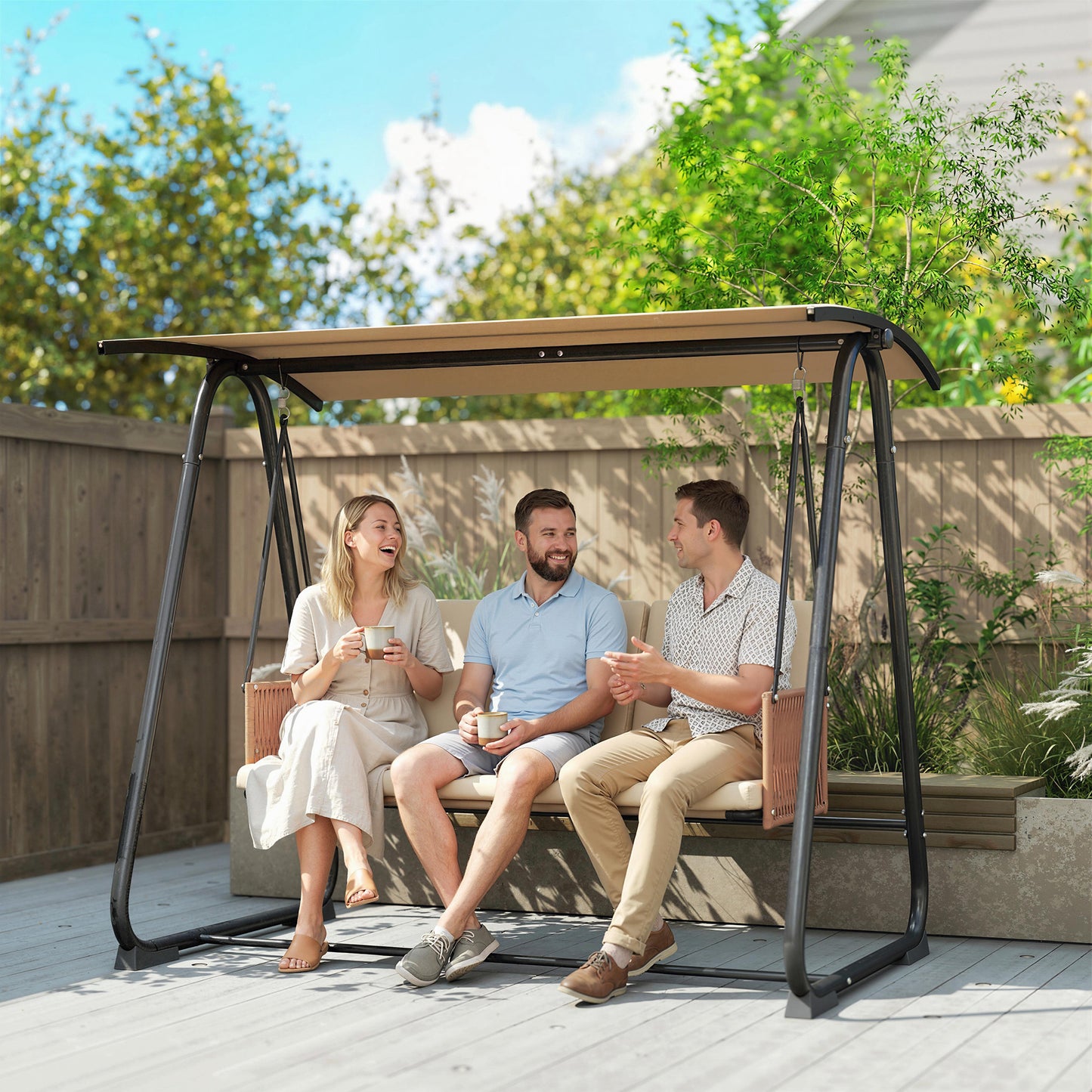 3 Seater Swing Chair with Adjustable Canopy