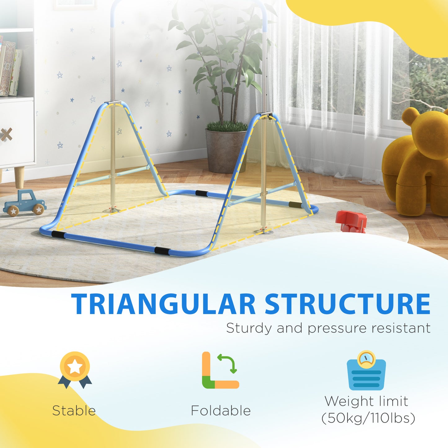 Kids Gymnastic Bar, with Adjustable Height, Foldable Horizontal Bars