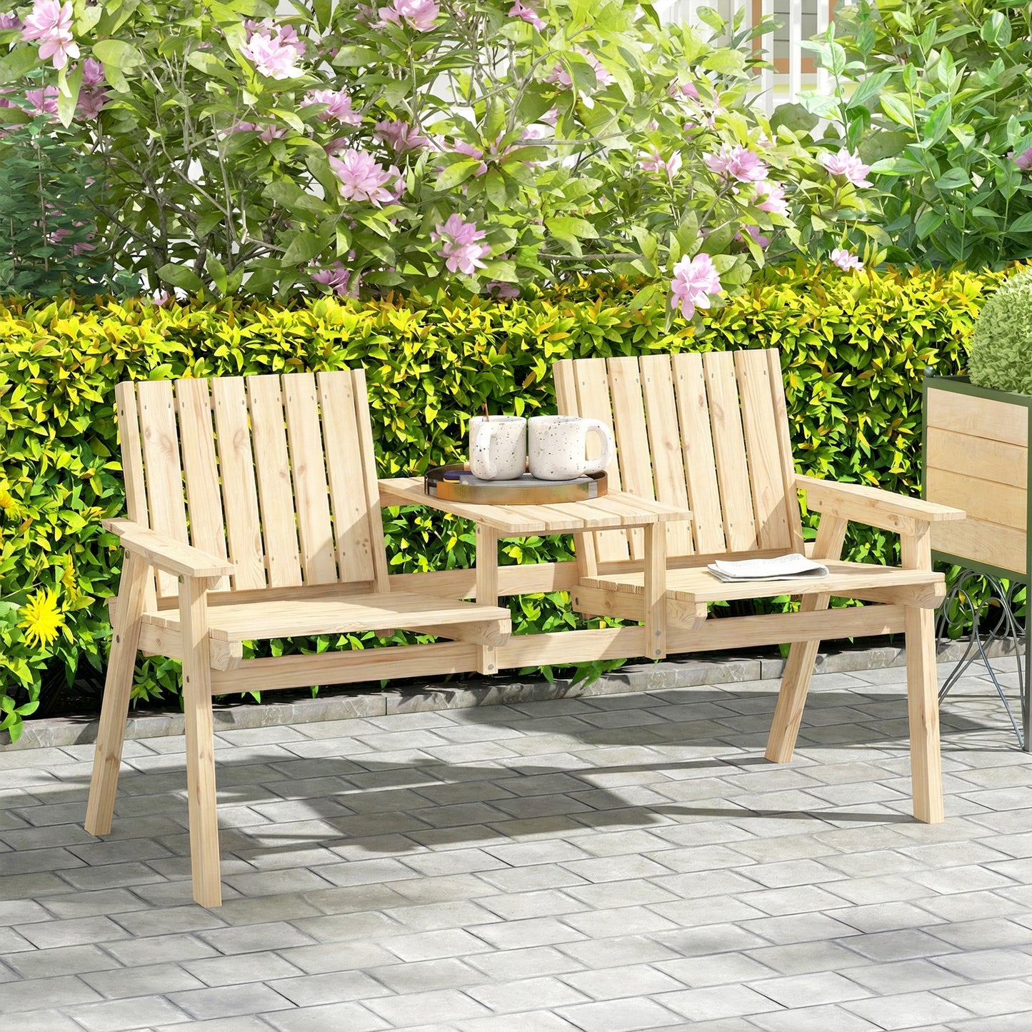 2-Seater Garden Loveseat with Table and Parasol Hole for Porch, Patio