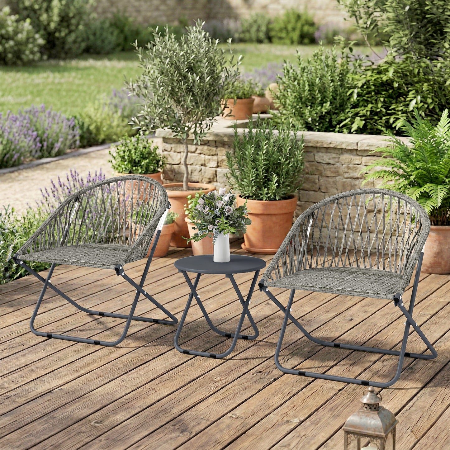 Patio Bistro Set, Folding Patio Furniture Set with 2 Chairs and Table
