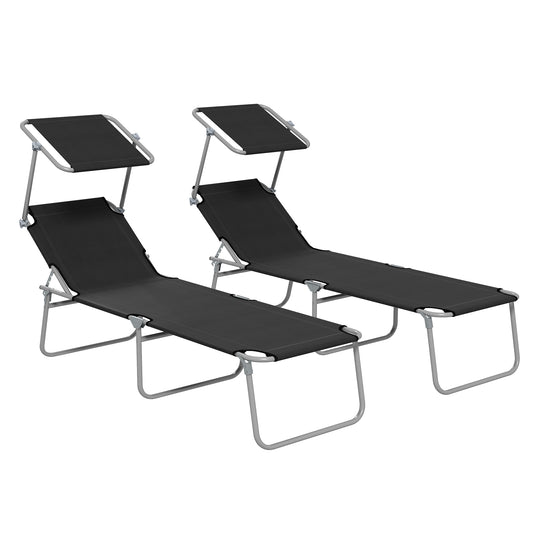 Foldable Sun Lounger Set of 2 with Sun Shade & Adjustable Backrest