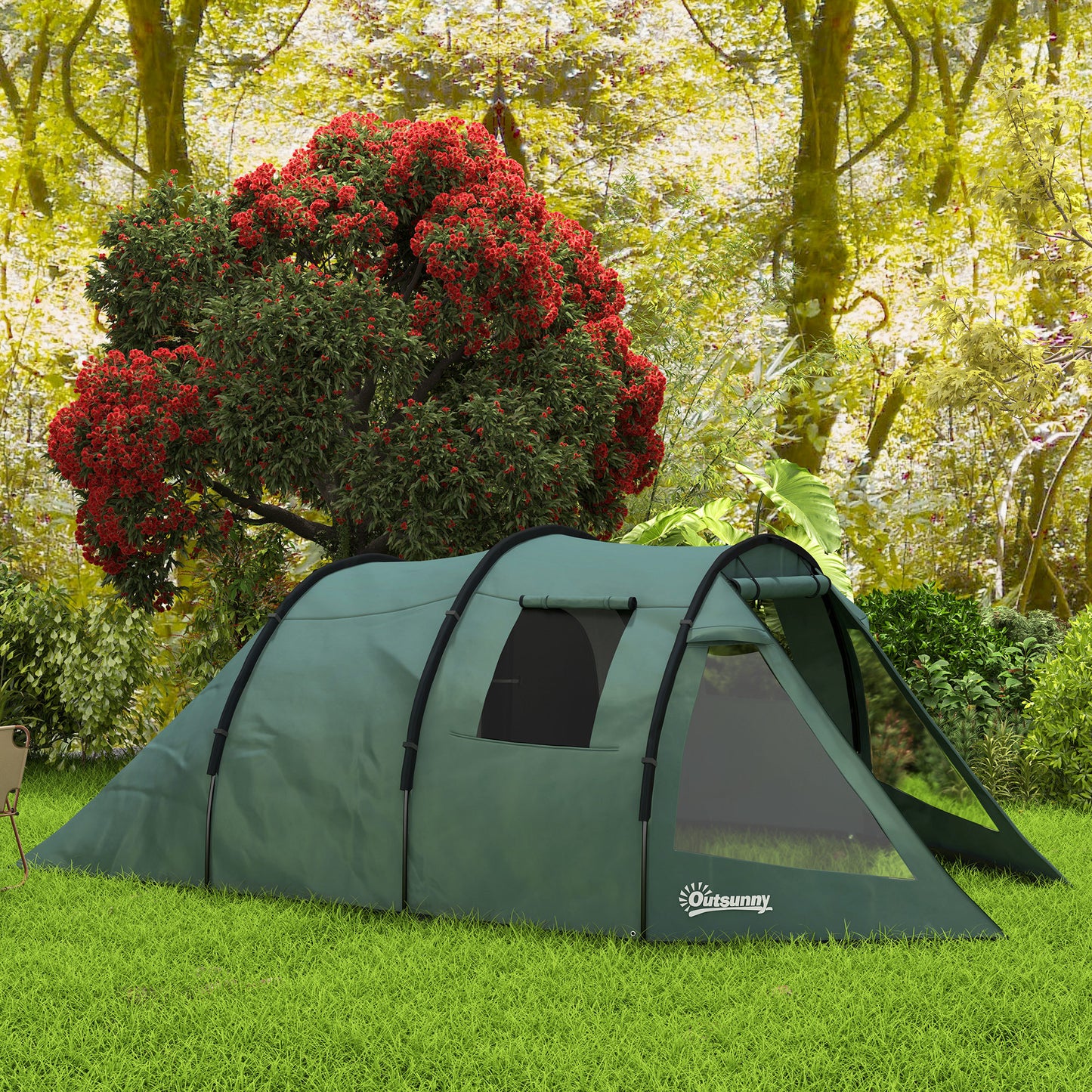 Two Room Tunnel Tent Camping Tent for  3-4 Man with Windows, Covers