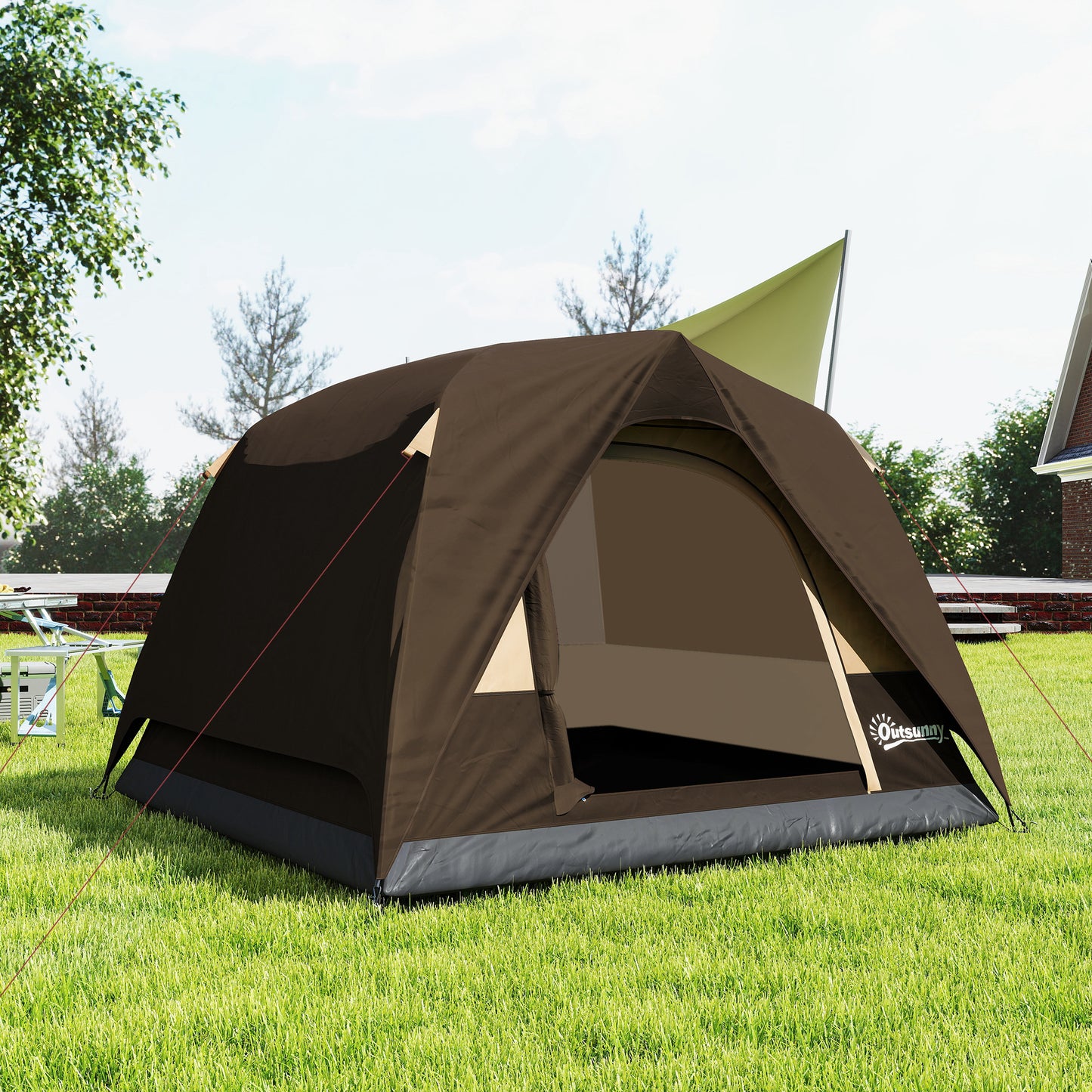 3-4 Person Camping Tent, Easy Set Up 3-4 Man Tent w/ Sewn-in