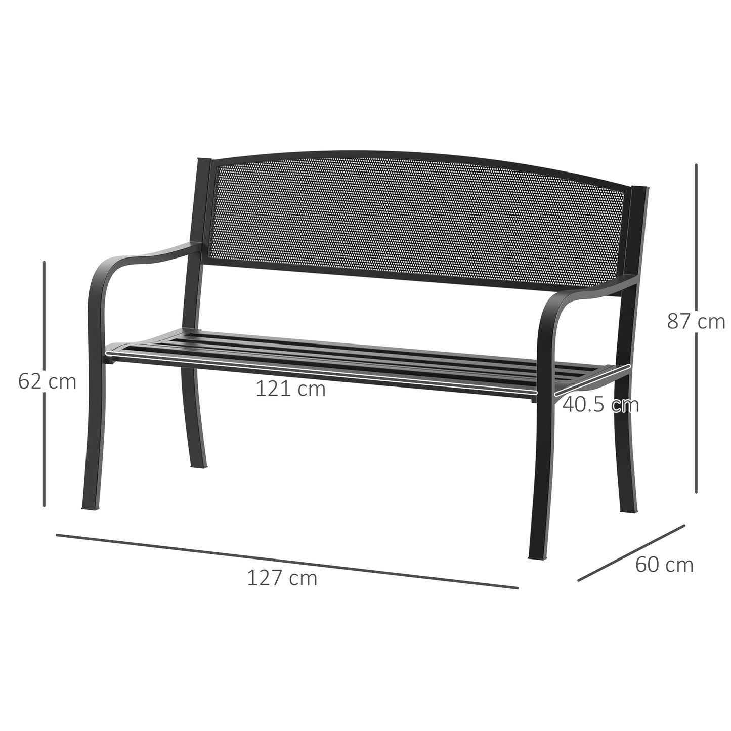 Garden Bench Furniture Patio Park 2 Person Chair Seat Steel Black