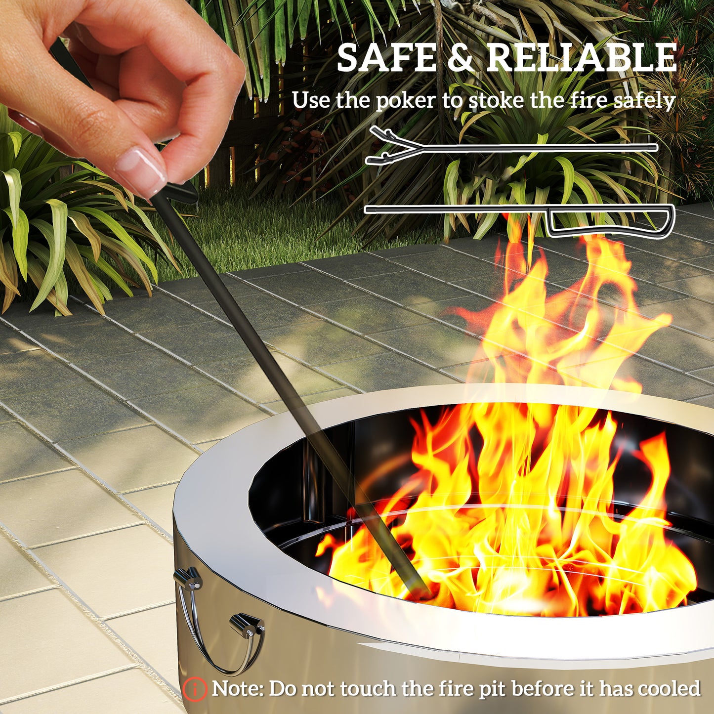 Stainless Steel Wood-burning Fire Pit with Fire Poker