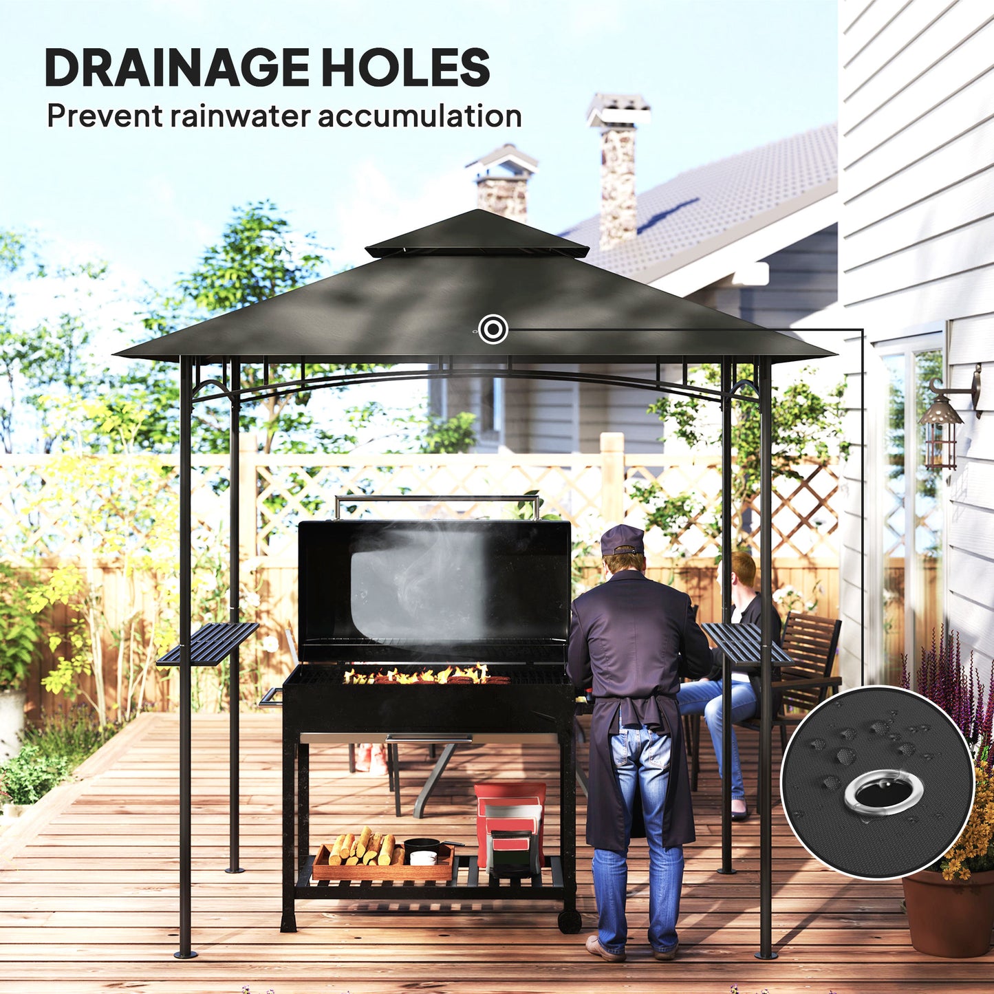 8' x 5' Grill Gazebo, Double Tiered BBQ Gazebo Shelter Canopy