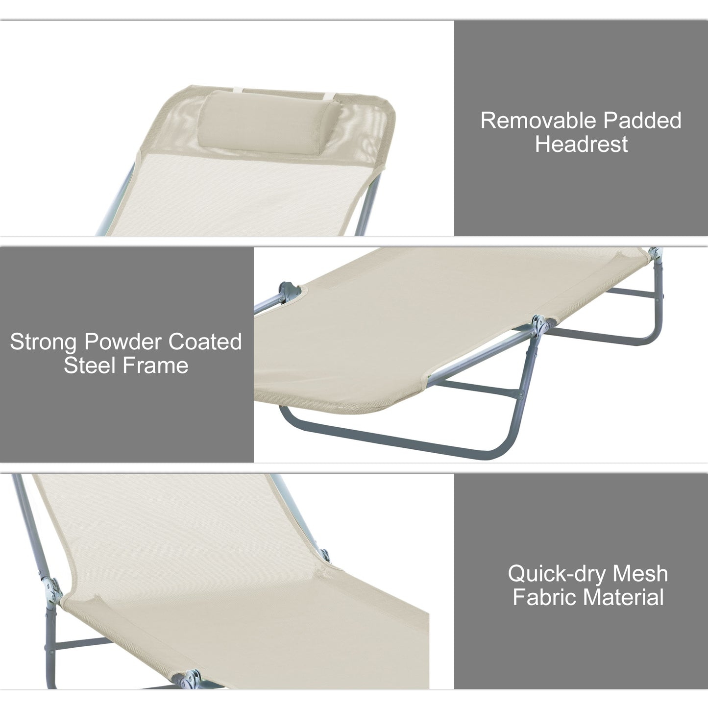 Folding Sun Lounger, Texteline Reclining Sun Bed