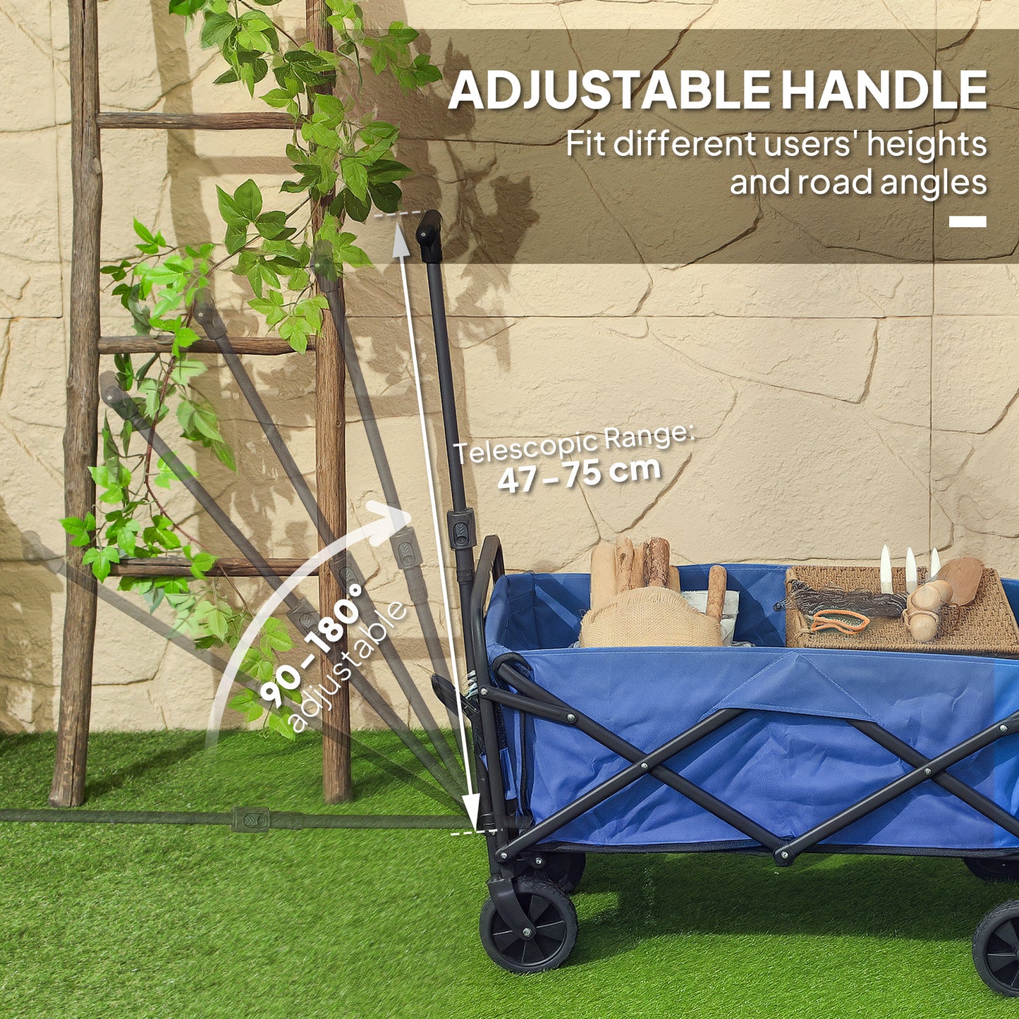 62L Festival Trolley on Wheels, Garden Folding Trolley Cart