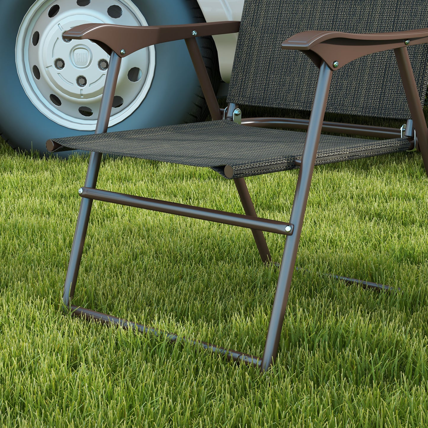 Set of Two Folding Garden Chairs, with Fabric Mesh Seats