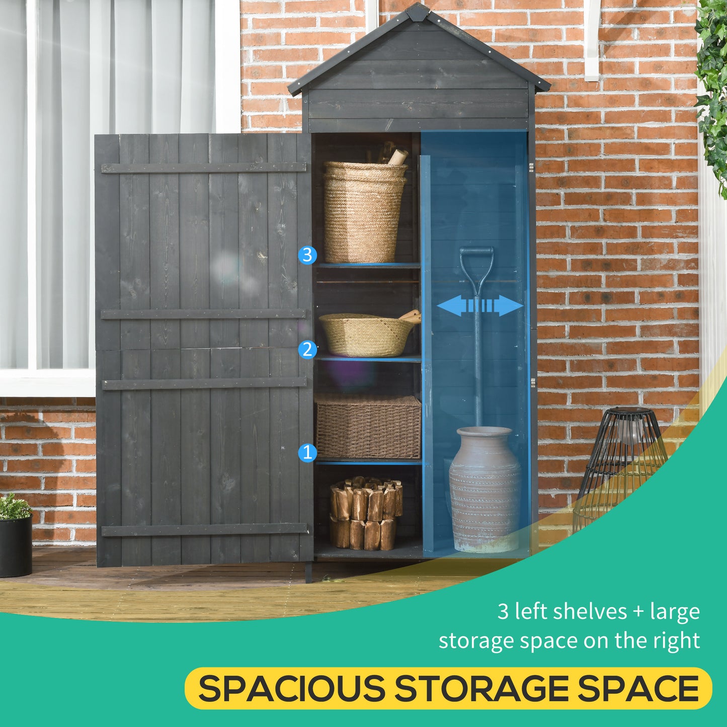 Garden Shed 4-Tier Wooden Garden Outdoor Shed 3 Shelves Utility