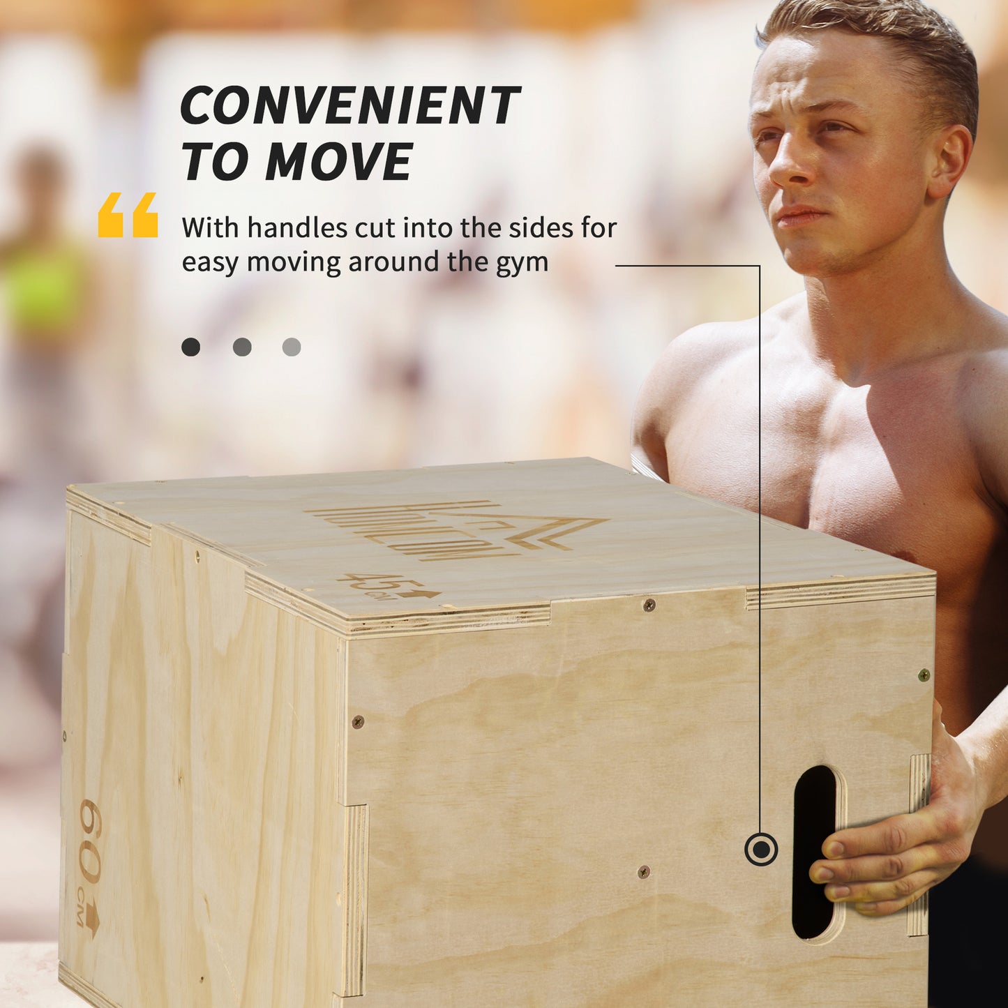 3-in-1 Wooden Plyo Box, Plyometric Jump Box with Handle Openings