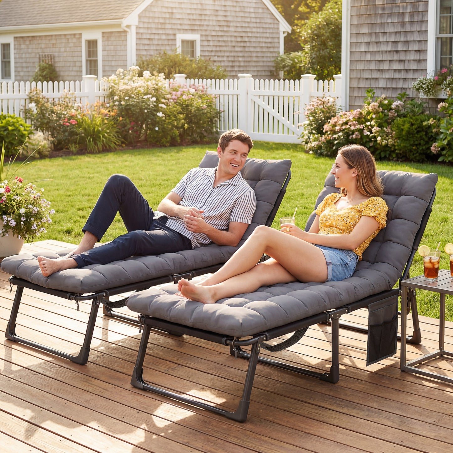 Folding Sun Loungers for Garden Set of 2