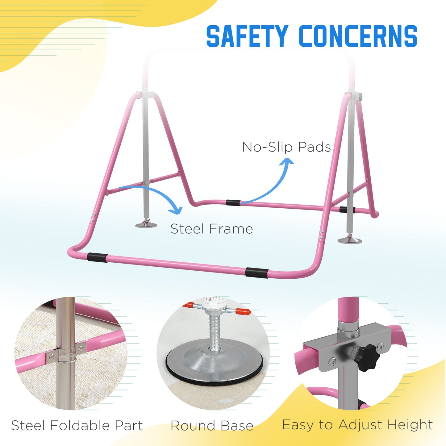 Kids Gymnastic Bar, with Adjustable Height, Foldable Horizontal Bars