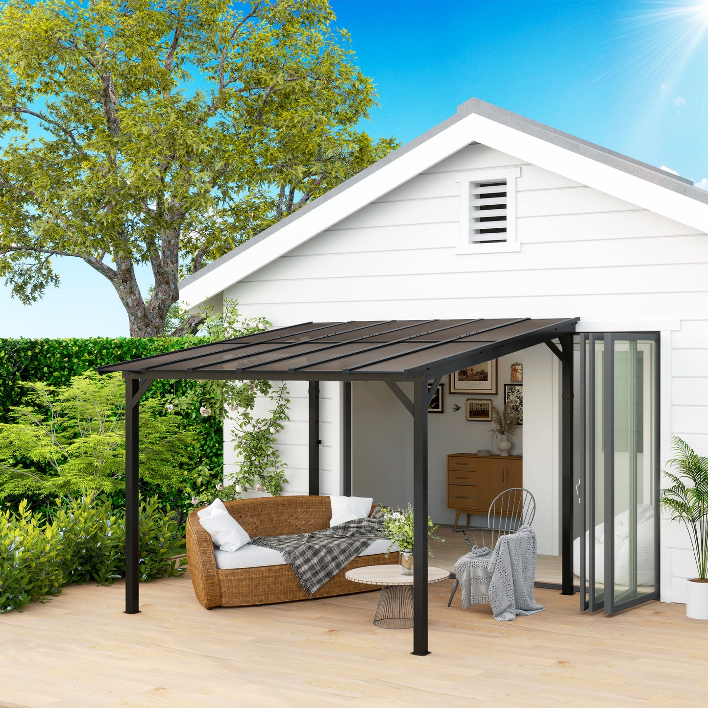 3 x 3 m Lean to Pergola with UPF 50+ Waterproof Polycarbonate Roof
