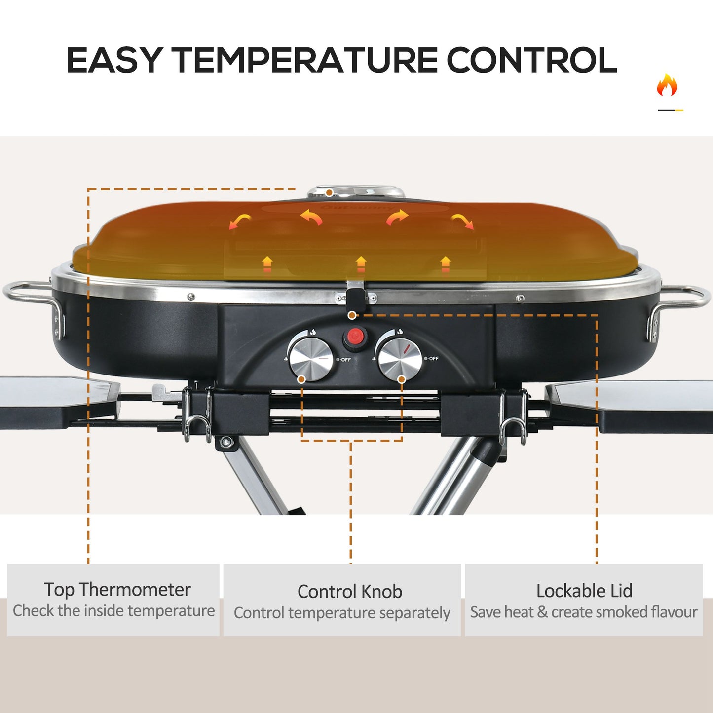 Foldable Gas BBQ Grill 2 Burner Garden Barbecue Trolley w/ Lid Side