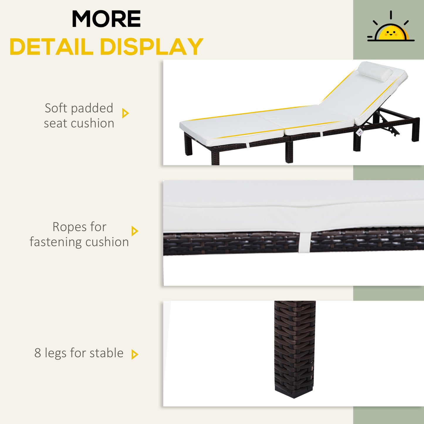 Rattan Sun Lounger, 5-Level Adjustable Garden Lounger Recliner