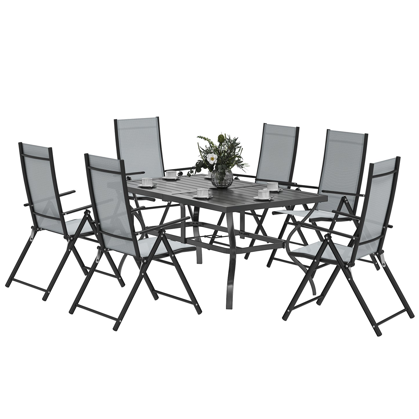 Seven-Piece Steel Outdoor Dining Set, with Parasol Hole