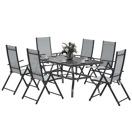 Seven-Piece Steel Outdoor Dining Set, with Parasol Hole