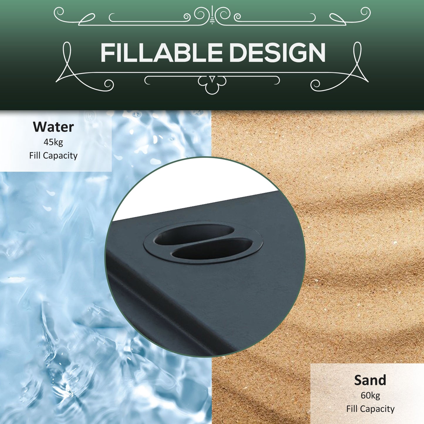 60kg Water/Sand Fillable Parasol Base, with Wheels