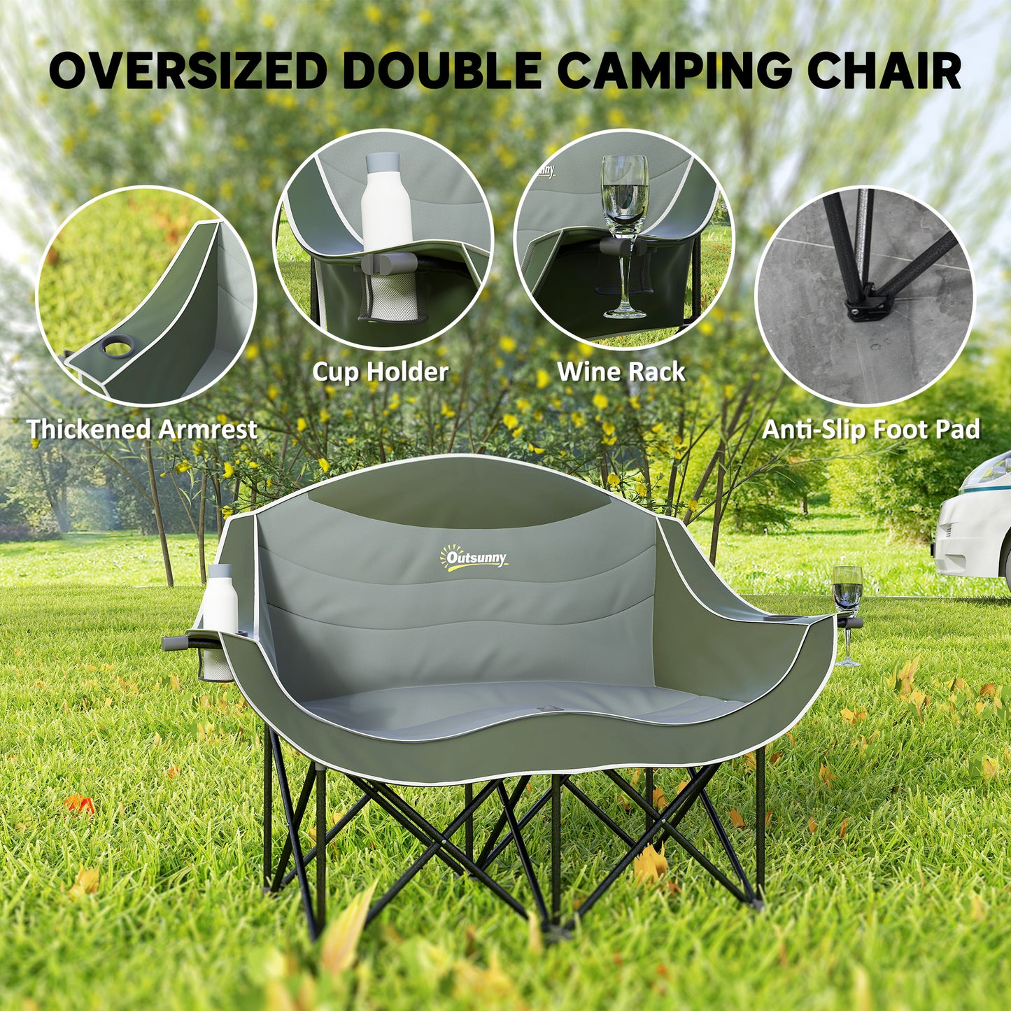 Double Camping Chair for Adults with Armrests