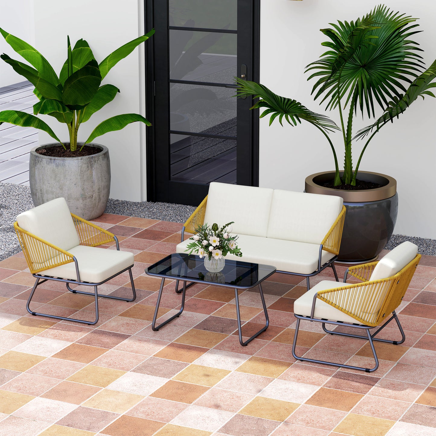 Four-Piece Rattan Strong Panel Outdoor Sofa Set