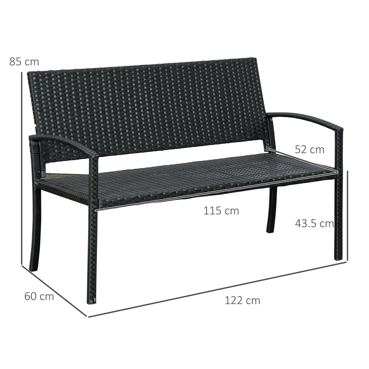 2 Seater Poly Rattan Garden Bench
