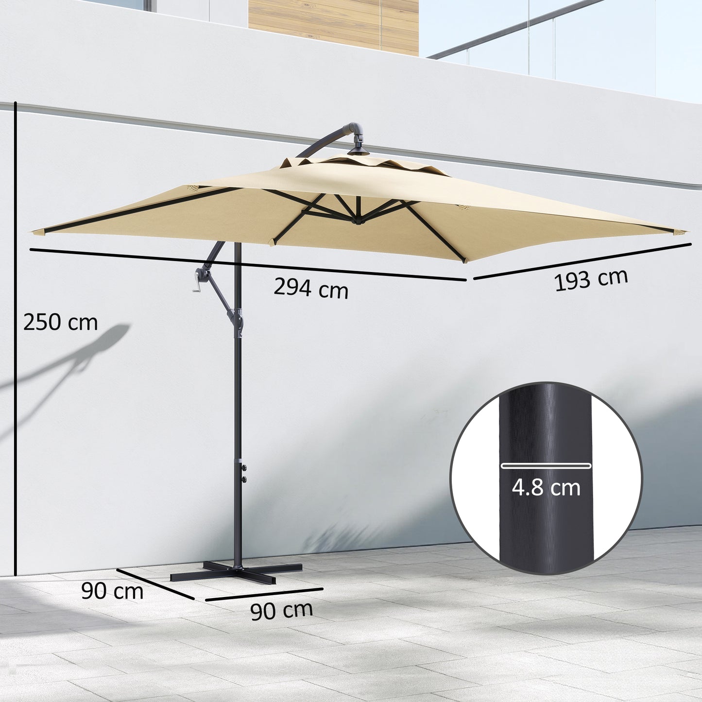 3m Square Canopy Cantilever Parasol, with Cross Base