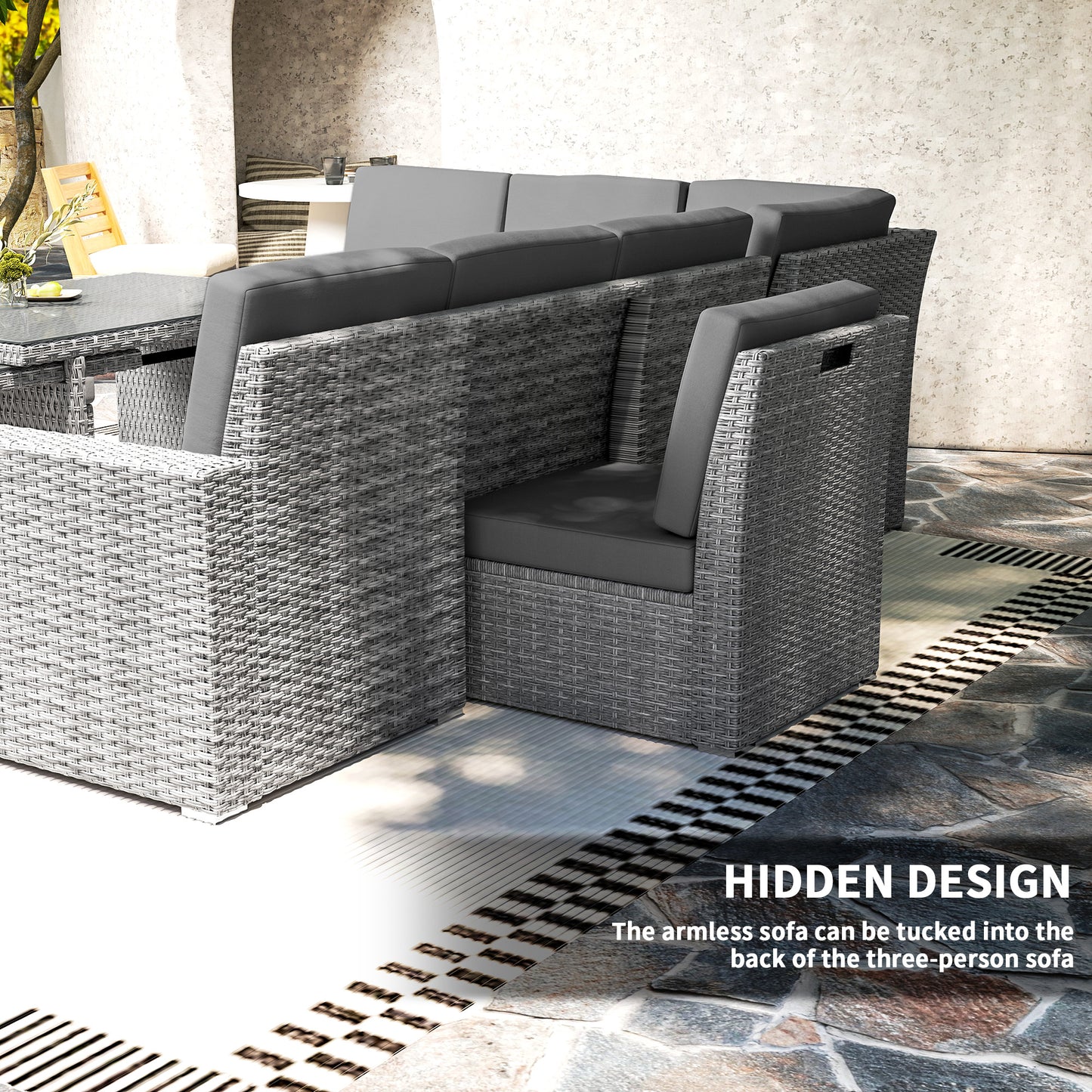 Seven-Piece Rattan Garden Sofa Set, with Expanding Table