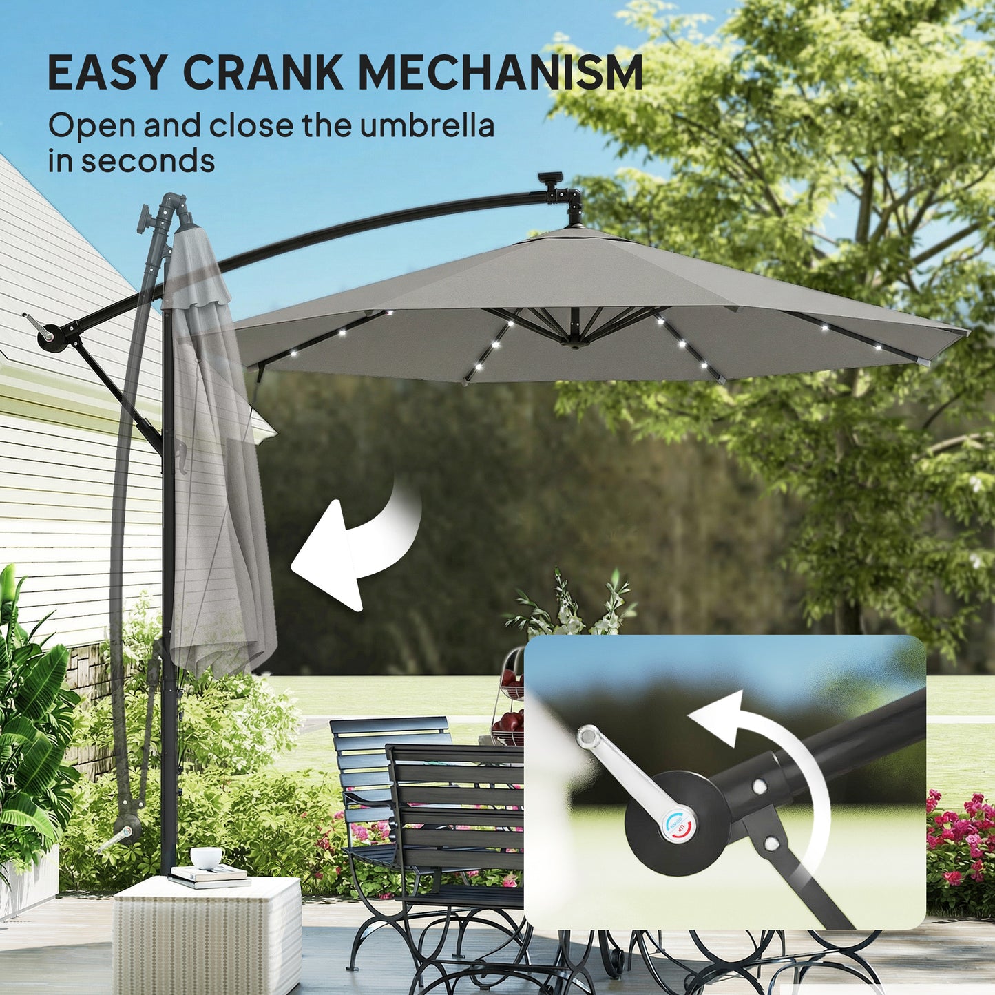 3 m Cantilever Parasol with Solar LED Lights Garden Umbrella
