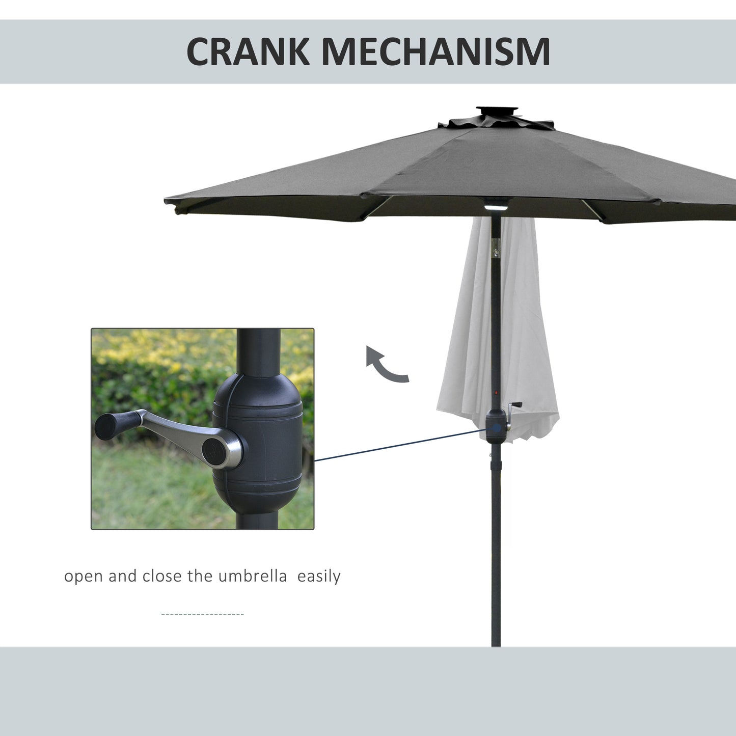 2.7m Garden Parasol Sun Umbrella w/ LED Solar Light Angled Canopy