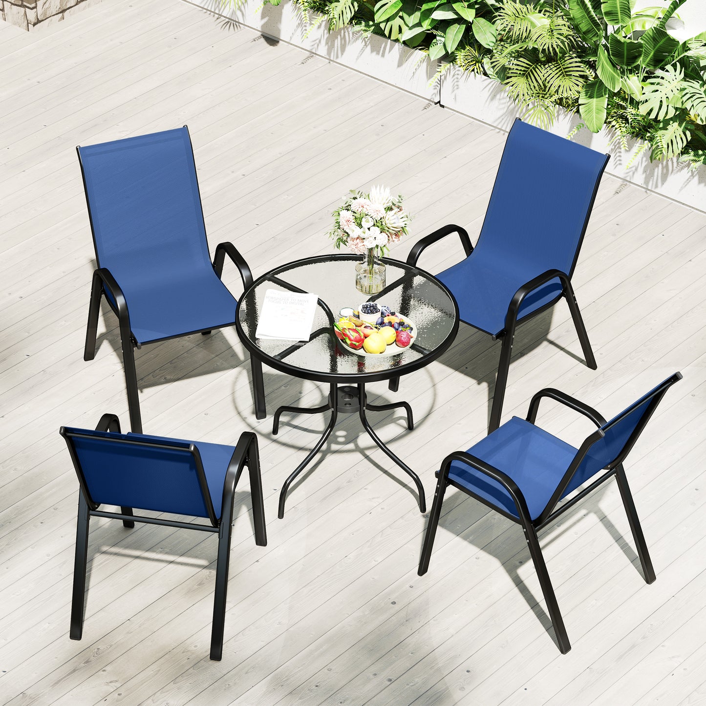 Five-Piece Steel Patio Set, with Glass-Top Table