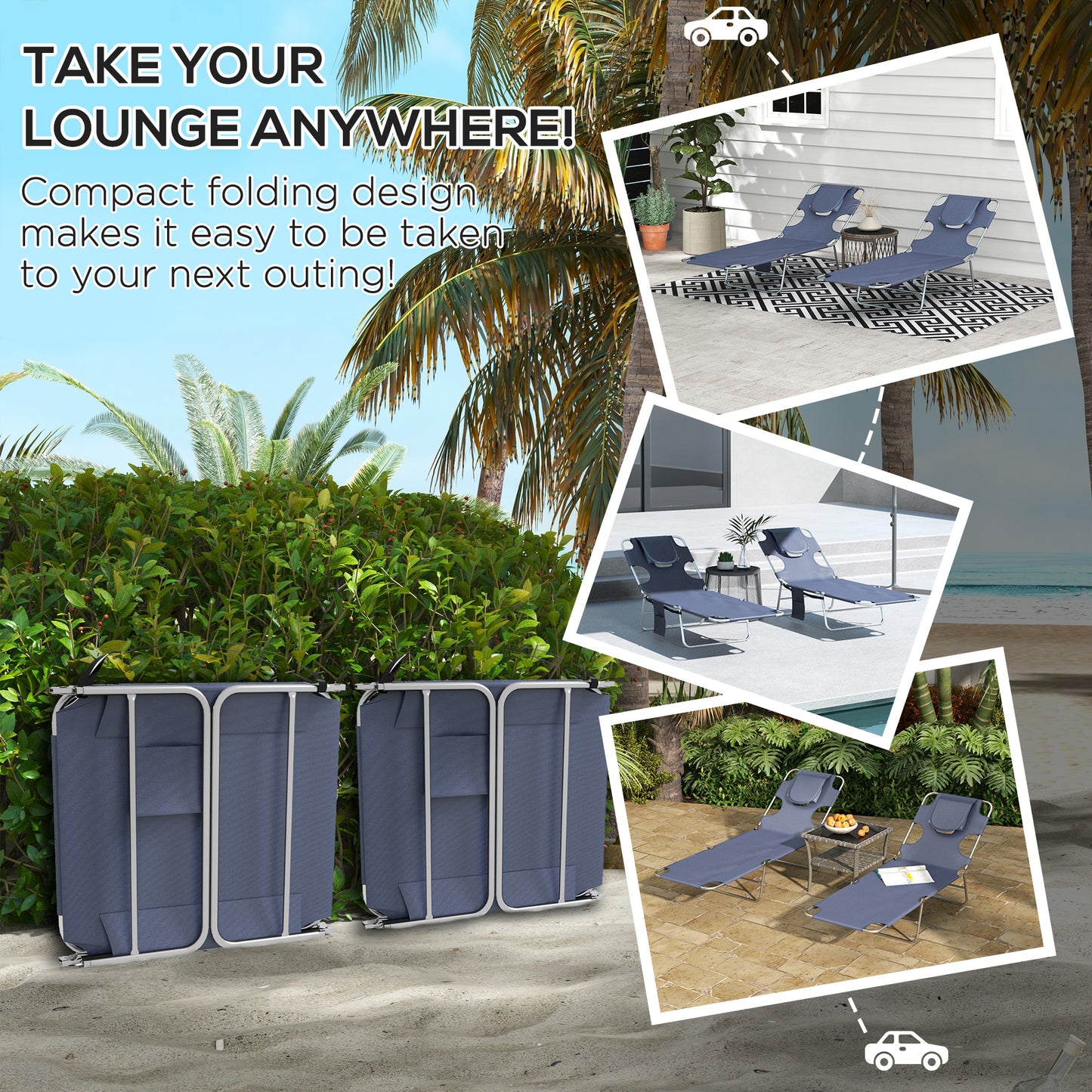 Foldable Sun Lounger Set of 2 with Reading Hole