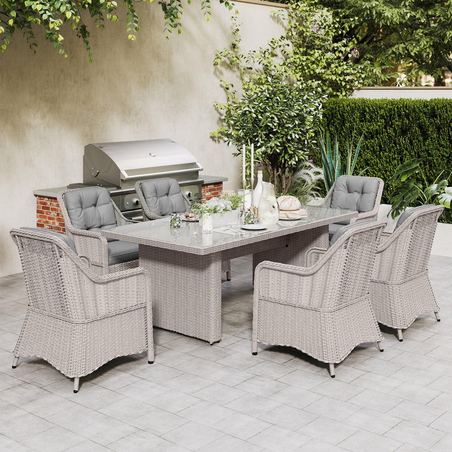 Seven-Piece Rattan Dining Set
