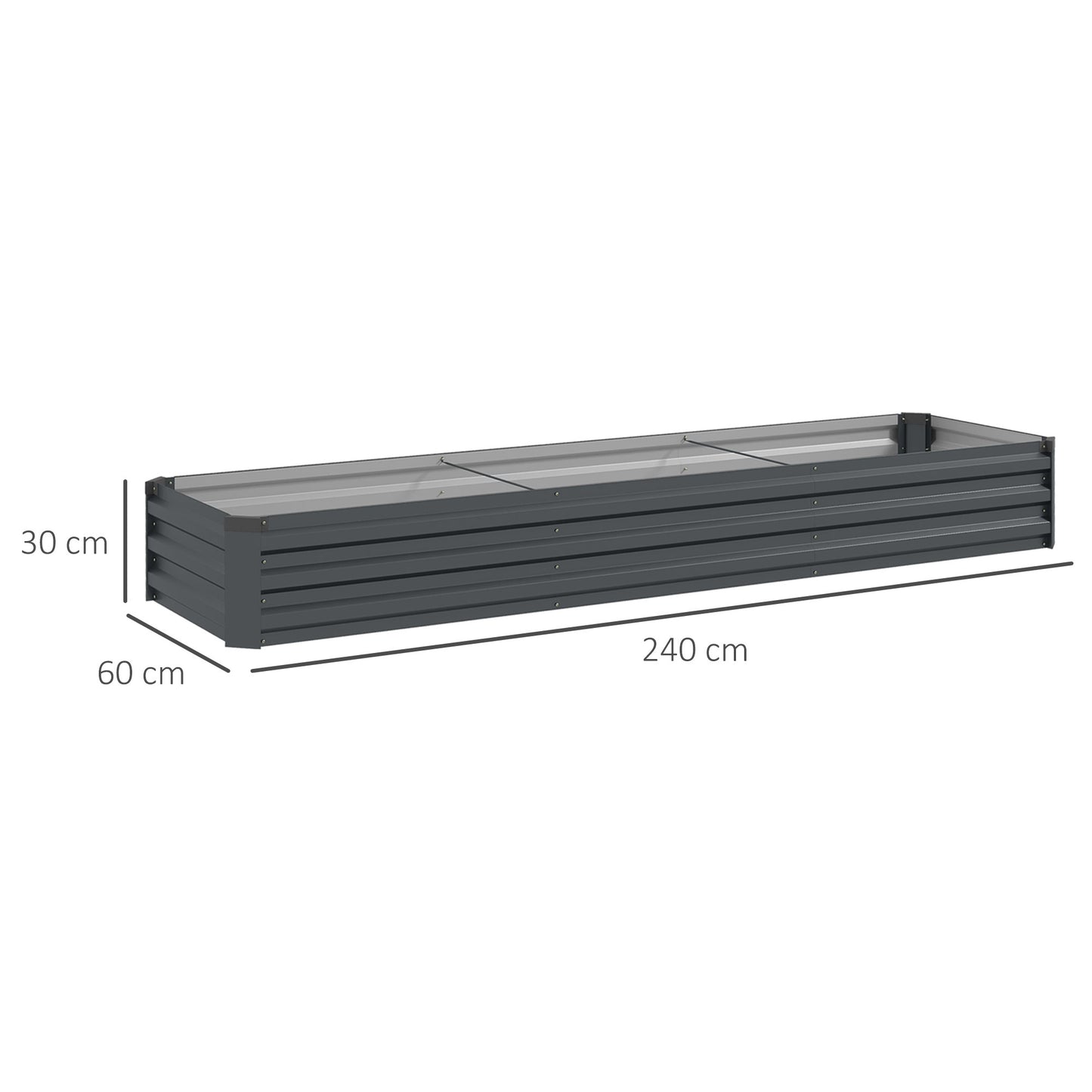 60 x 240cm Galvanised Steel Planter, with Open Bottom