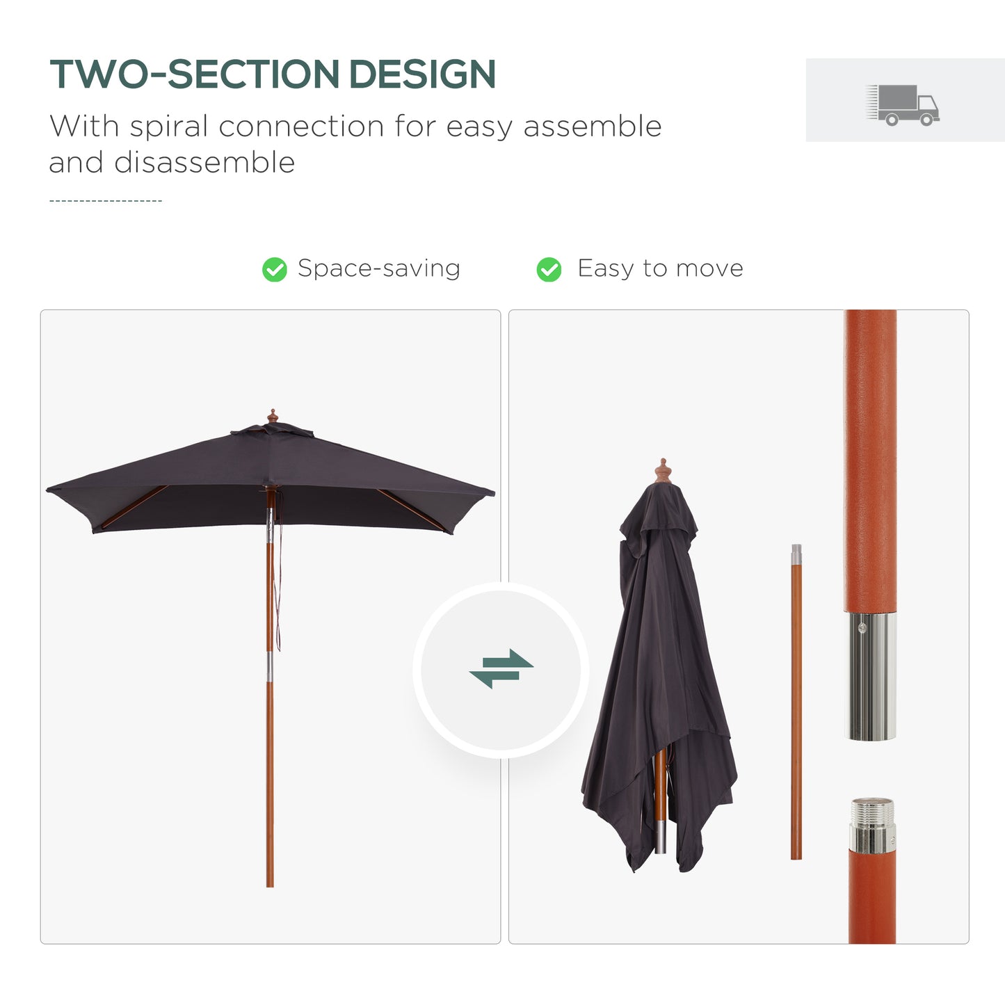2m x 1.5m Garden Parasol Umbrella with Tilting Sunshade Canopy