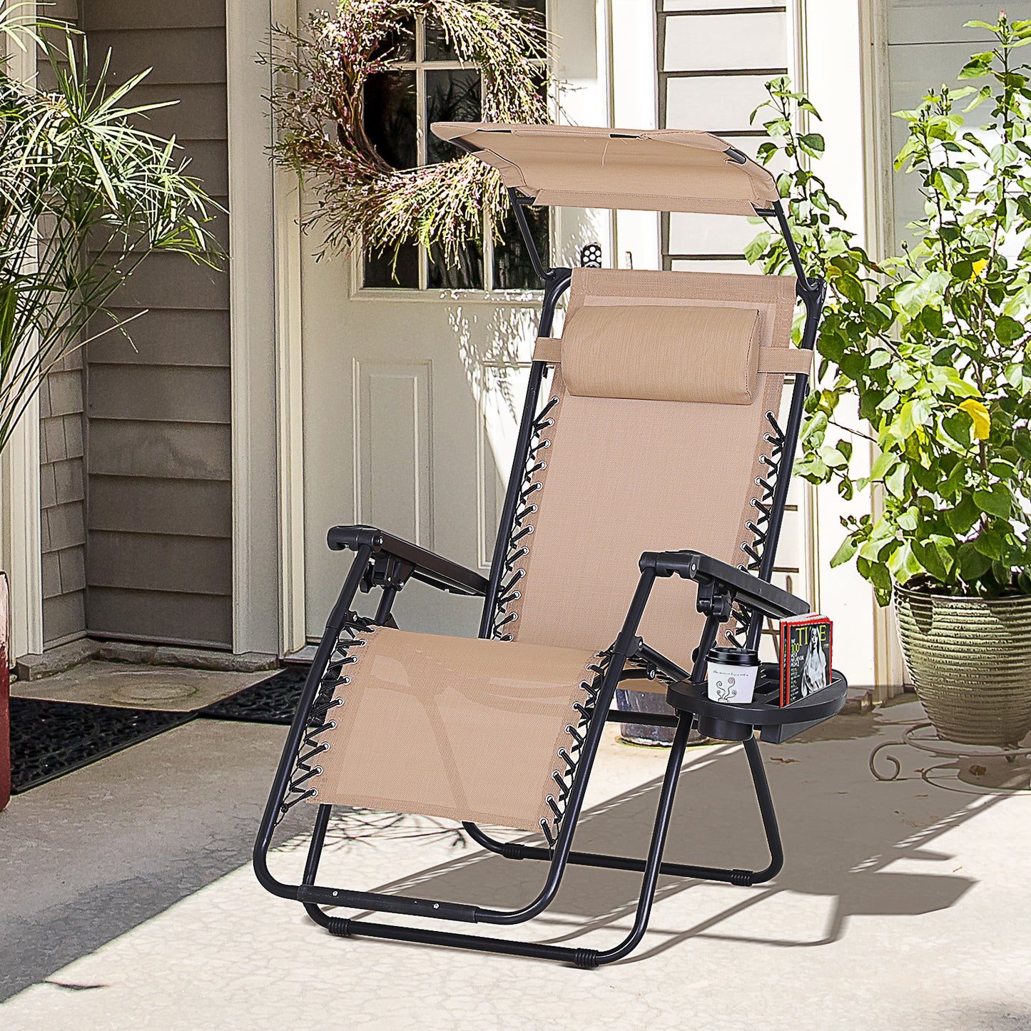 Foldable Reclining Garden Chair with Headrest