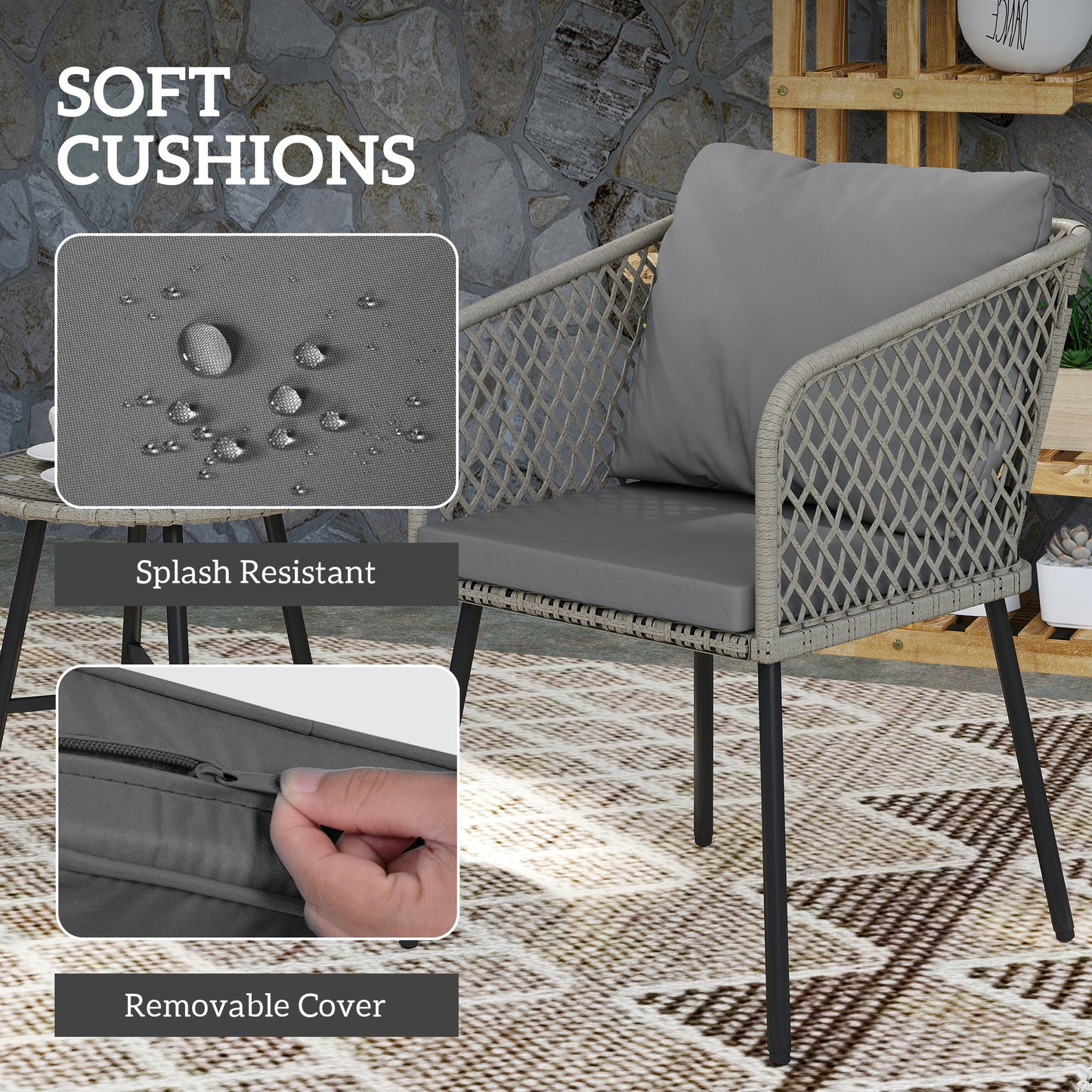 Three-Piece Cut-Out Rattan Chair and Table Set