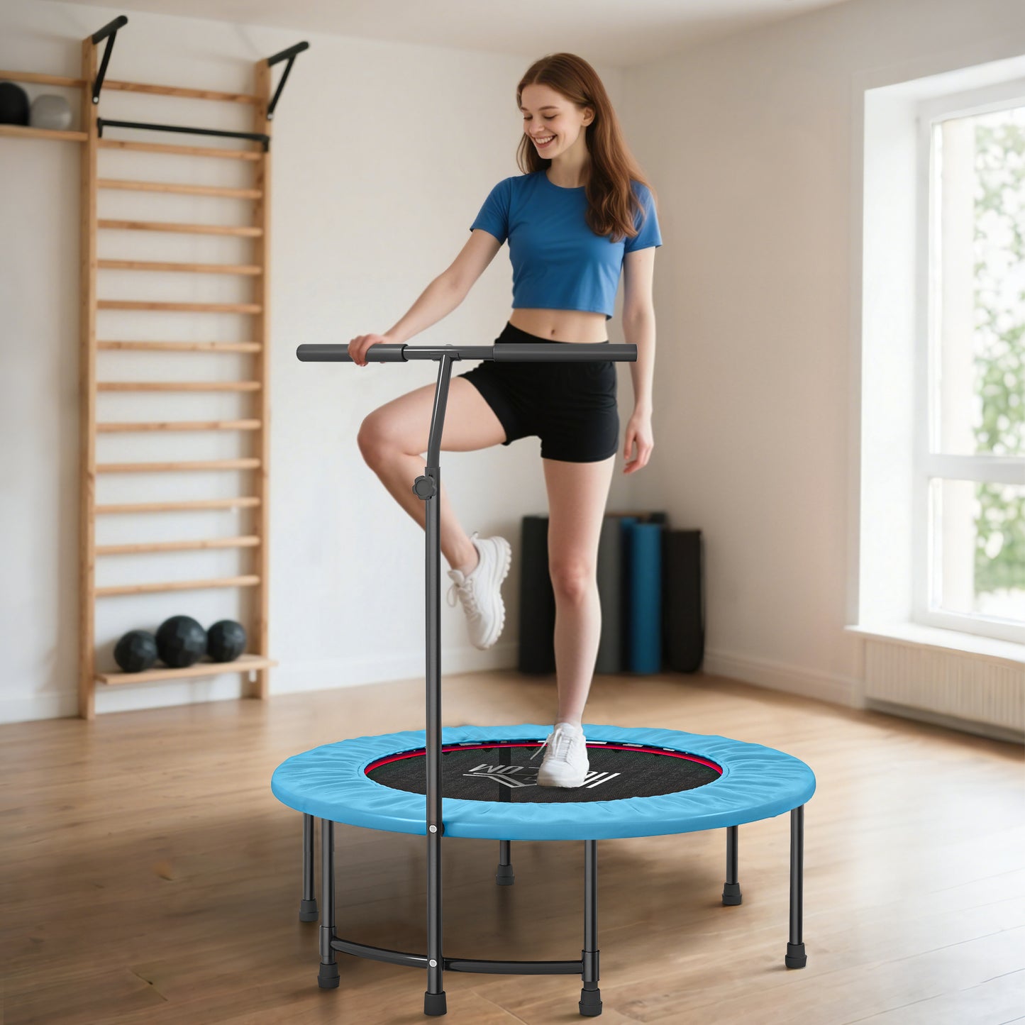 40" Fitness Trampoline with Adjustable Handle, Rebounder Trampoline