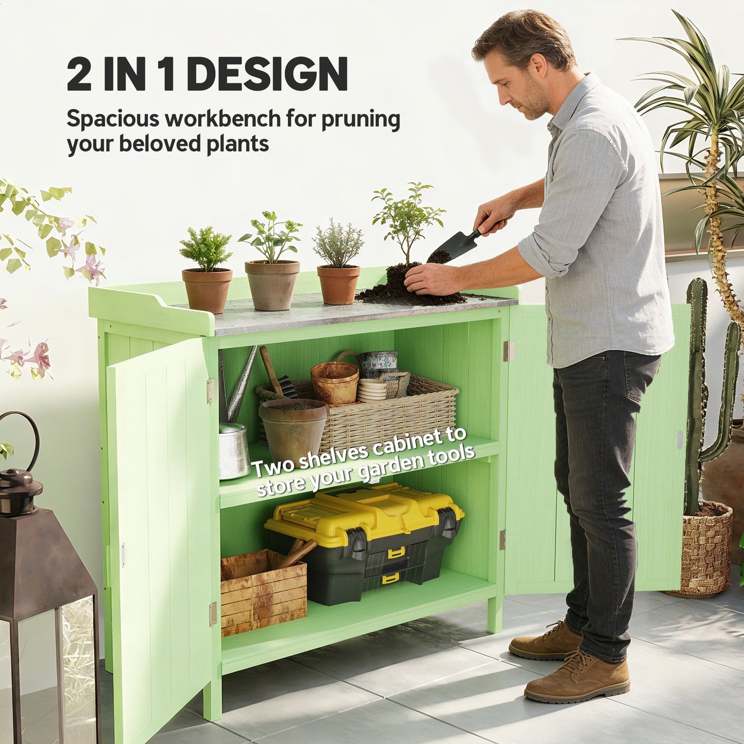 Wood Garden Storage Cabinet, Outdoor Tool Shed