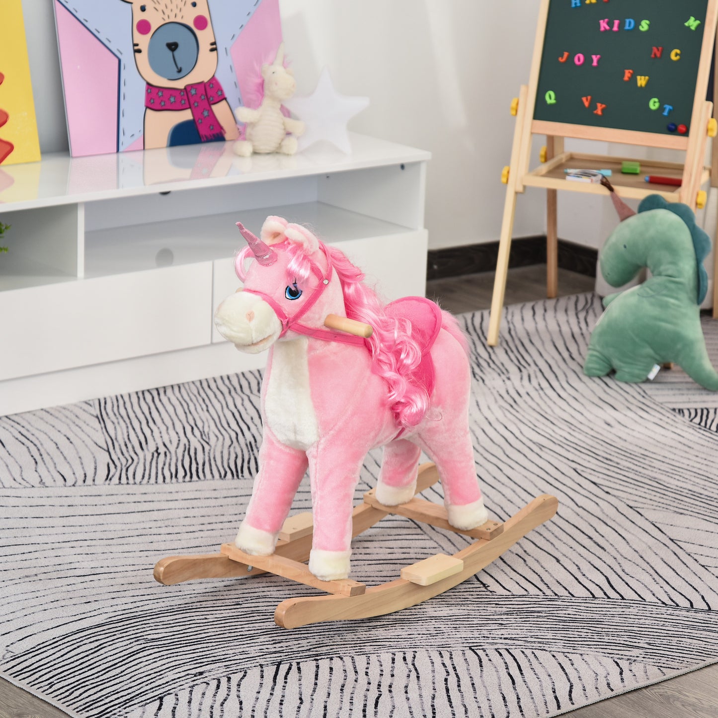 Kids Plush Rocking Horse Ride On Unicorn w/ Sound Moving Mouth