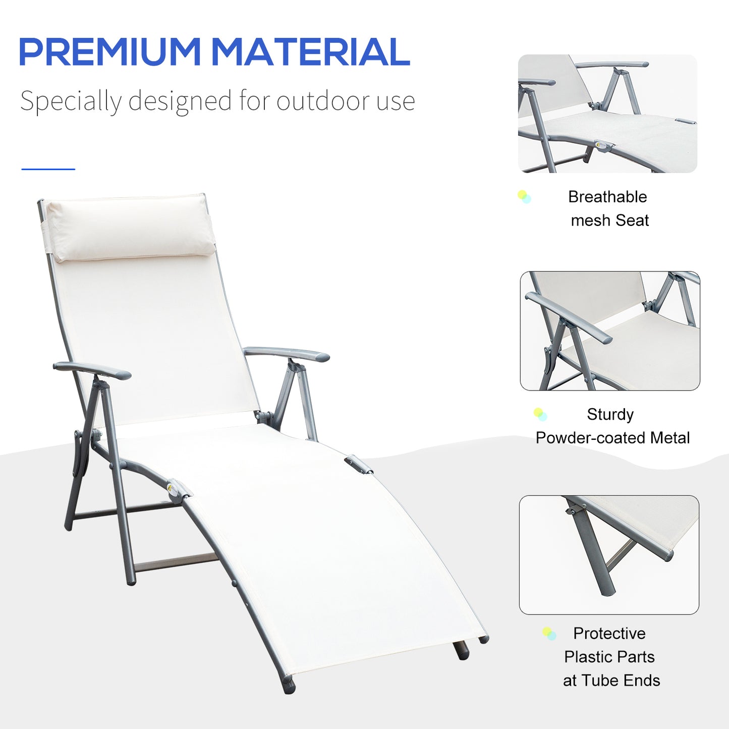Sun Lounger Steel Frame Outdoor Folding Chaise Texteline Lounge (2)