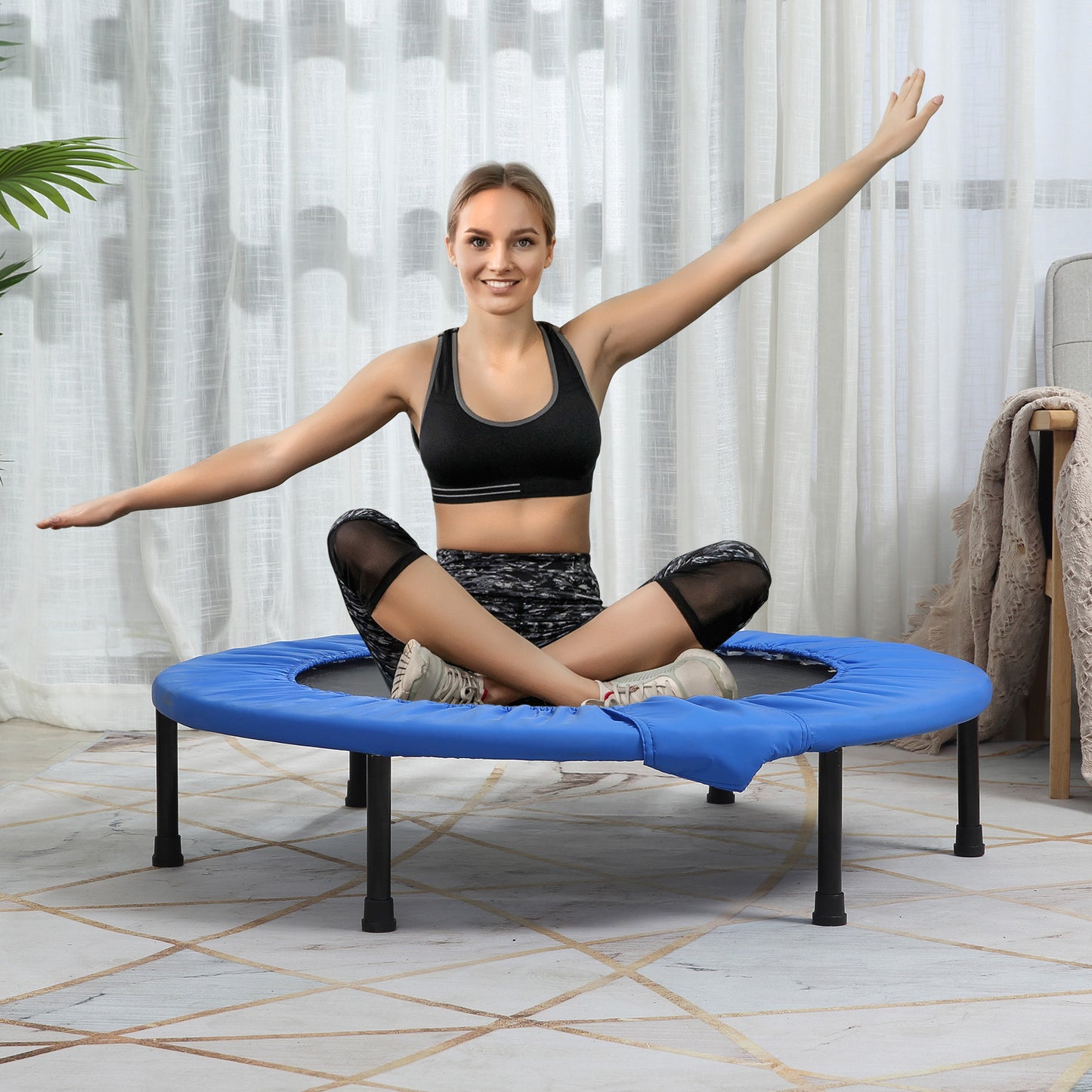 38" Mini Fitness Trampoline Home Gym Yoga Exercise Rebounder Indoor
