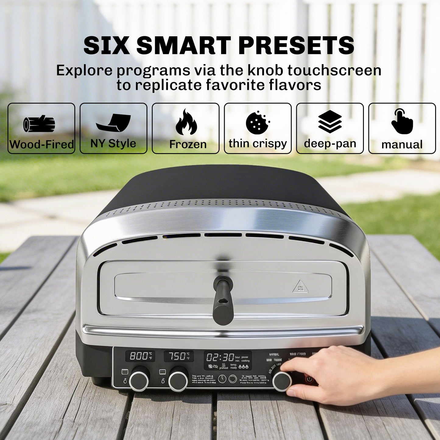 Outdoor Pizza Oven Dual Heat Control 6 Presets Electric Pizza Maker