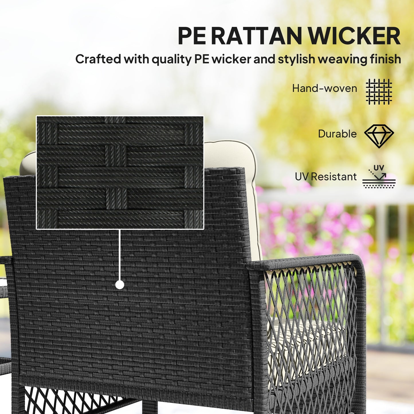 3 Pieces Rattan Bistro Set with Glass Top Coffee Table