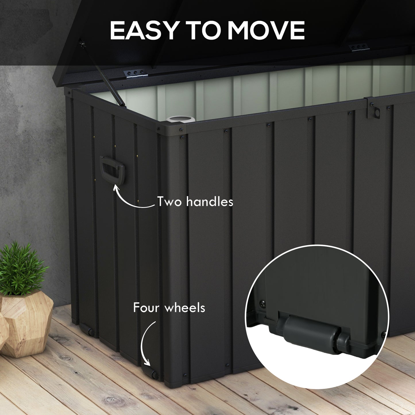 450L Galvanised Steel Garden Storage Box, with Wheels
